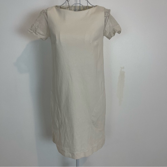 Brunello Cucinelli mesh short sleeve t-shirt mini dress pockets cream SZ XS - Picture 1 of 13